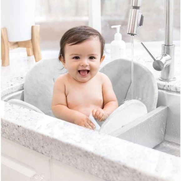 Blooming Bath Lotus Baby Bath Mat Gray Light Yellow 4 Petal Baby Sink Cushion - Picture 2 of 14